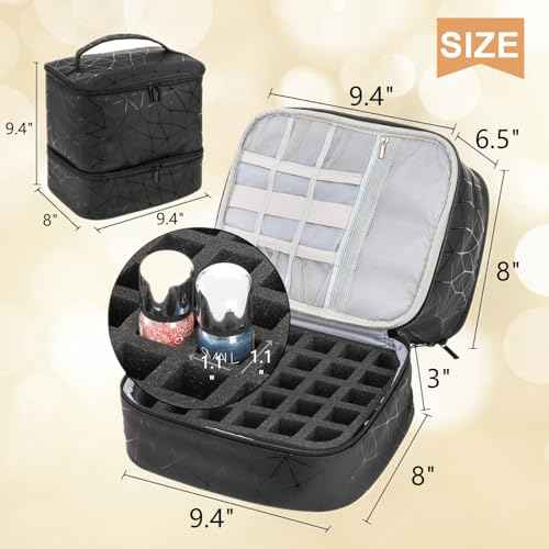ZOOFOX Nail Polish Organizer Case, Double-Layer Nail Polish Carrying Bag with Handle, PU Leather Nail Organizers and Storage Bag for Manicure Accessories