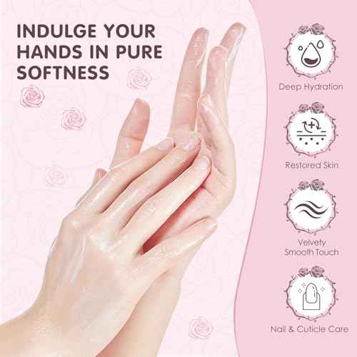 AUSLKA Hand Mask Moisturizing Glove 6 Pairs, Hand Care Moisturizing Gloves with Shea Butter, Hydrating Hand Masks, Hand Peeling Mask for Dry& Dead Skin, Men Women (Rose)