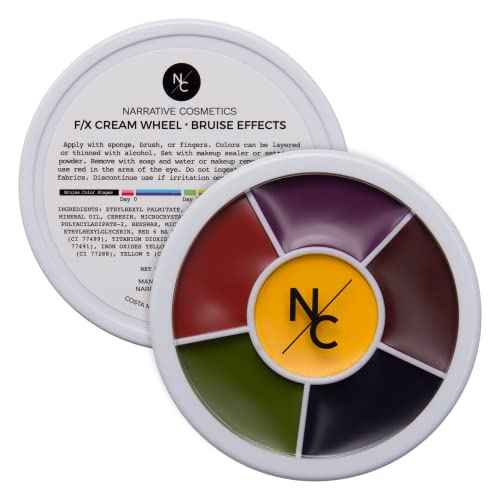 Narrative Cosmetics 6-Color Bruise Wheel, Professional SFX Cream Makeup Palette with Foam Sponges for the Stage, Film, Costumes, Cosplay
