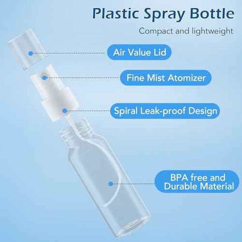 Spray Bottles, 2oz/50ml, 3.4oz/100ml Clear Empty Fine Mist Plastic Mini Travel Bottle Set, Small Refillable Liquid Containers with 2pcs Funnels and 24pcs Labels (4 Pack)