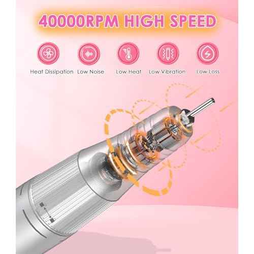 Portable Nail Drill Electric File: 40000RPM Professional Rechargeable Nail E-File Machine, Cordless Nail Drill with Bits & Base for Acrylic Nails Remove Nail Gel Polish Manicure for Salon Home, White