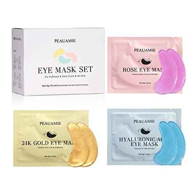 Under Eye Patches Gold and Hyaluronic Acid for puffy eyes,Rose Eye Masks for Dark Circles and Puffiness skin care Smooth Wrinkles products 30 Pairs