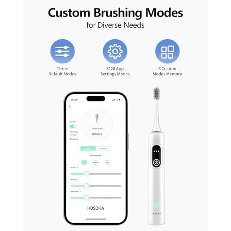Sonic Electric Toothbrush for Adults, 60¡Æ Oscillation & Vibration Smart Toothbrush with Customizable App, 3 Brush Heads, Wireless Rechargeable Travel Wave Electric Toothbrush, IPX7 Waterproof