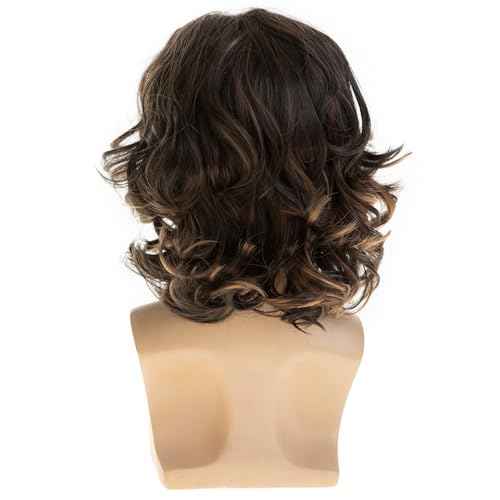 Mens Wig Brown Short Wavy Fluffy Cosplay Hair Wigs for Party Halloween Use