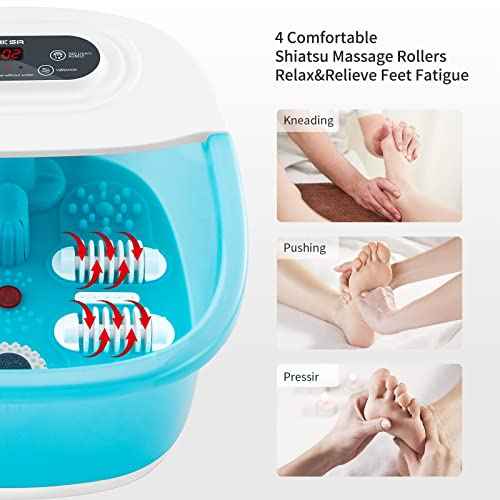 Niksa Foot Spa Bath Massager with Heat, Bubbles, Vibration and Red Light,4 Massage Roller Pedicure Foot Spa Tub for Feet Stress Relief,Foot Soaker with Mini Acupressure Massage Points(Blue)
