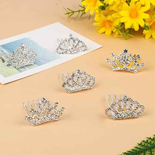 Princess Crown Comb Set for Girl 18 Pcs Silver Tiara Crown with Comb Crystal Tiara Headband Rhinestone Hair Piece Toddler Bride Hair Accessories for Birthday Party Photography Young Teens Gifts