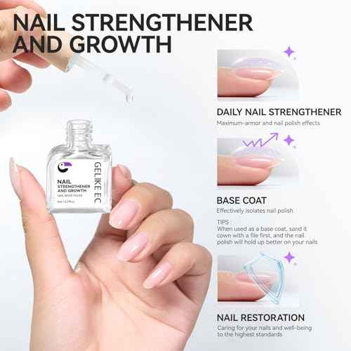 Nail Ridge Filler For Damaged Nails: Gelike ec 8 in 1 Nail Strengthener for Thin Nails and Growth - Protein Nail Ridge Filler with Top Coat Free