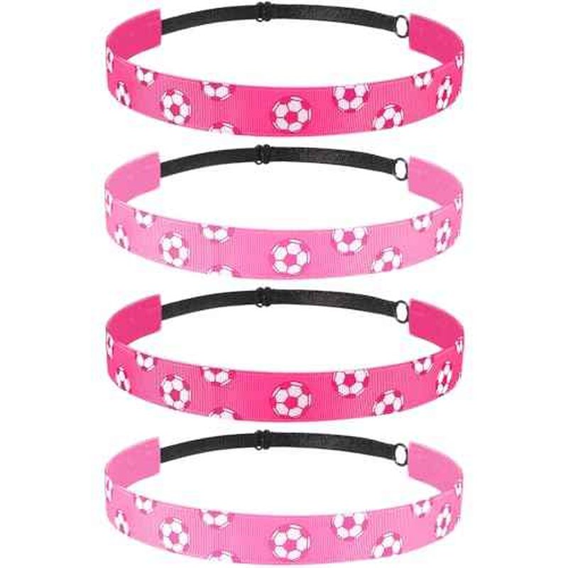 SATINIOR 4 Pieces Non-slip Soccer Headband for Girl Adjustable Football Hairband Sport (Pink)