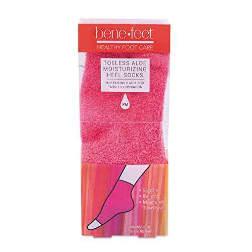 Benefeet Toeless Aloe Moisturizing Heel Socks - Effective Overnight Foot Rejuvenation, Targeted Hydration to Soften Dry Skin, Infused w/Coconut Oil, Aloe + Jojoba Seed Oil, 1 Pair (1 Pack)