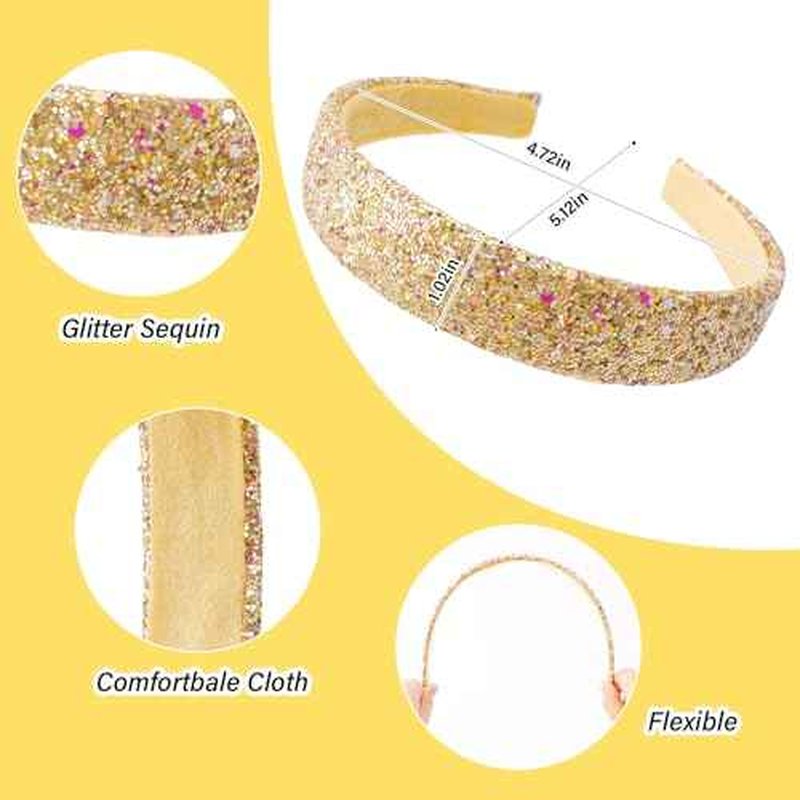 Headbands for Girls Women Glitter Gold Headband Sparkly Headband Hair Bands for Women Girls Headbands Bling Head Bands Hair Accessories for Party Holiday Back to School