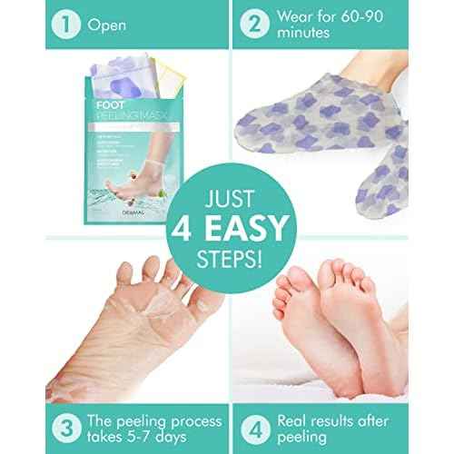 DERMAL KOREA Foot Peeling Mask 3 Pack For Dry Foot And Cracked Heel & Callus With Aloe Vera And Collagen - Exfoliating Peel Mask With Aha, Bha, & Pha And For Moisturizing, Soothing & Refreshing Feet