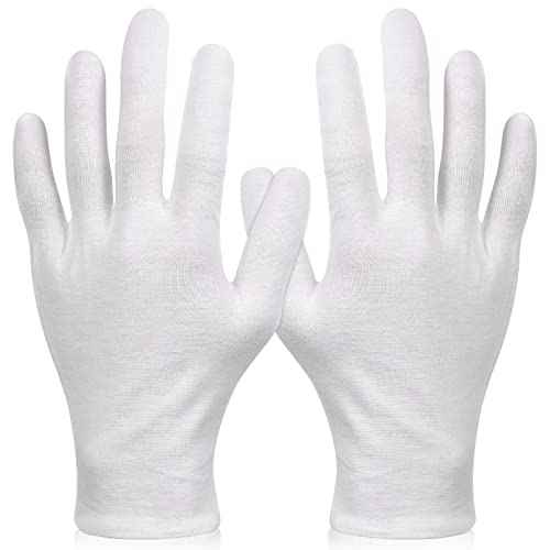 Paxcoo 6 Pairs XL White Cotton Gloves for Dry Hand Moisturizing Cosmetic Eczema Hand Spa and Jewelry Inspection
