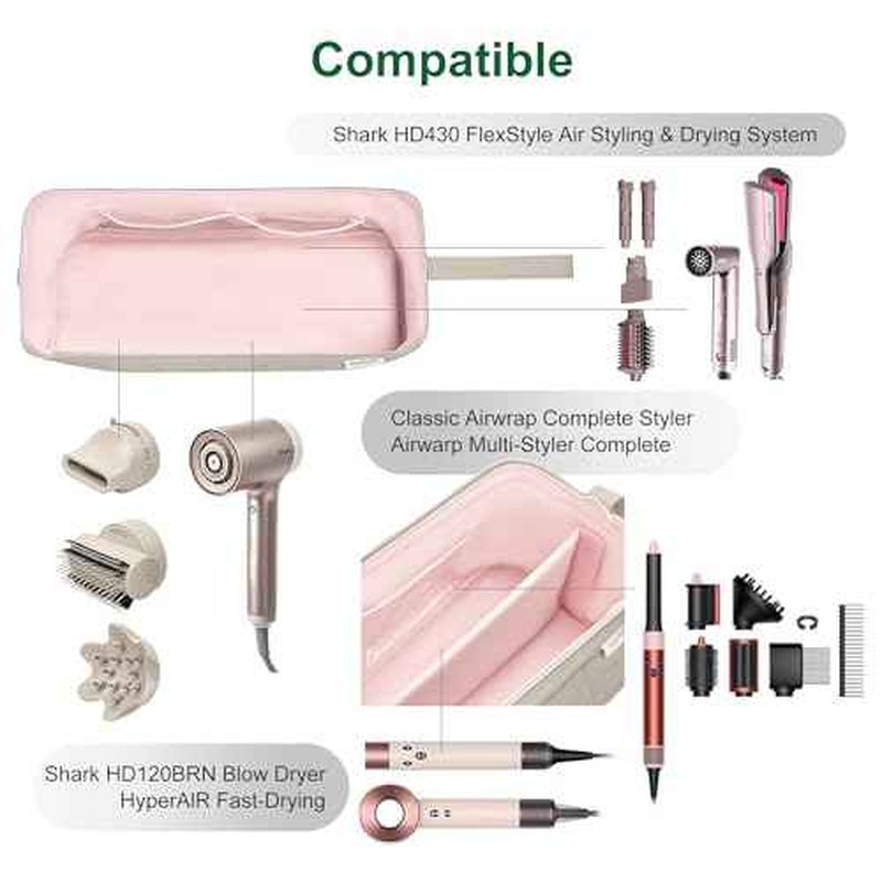 Hair Tools Travel Bag Organizer for Dyson Airwrap Case Holder Shark Hair Dryer Flex Style Airstraight Brush Revlon Attachments Carrying Case Flat Curling Iron Bags (Camel)