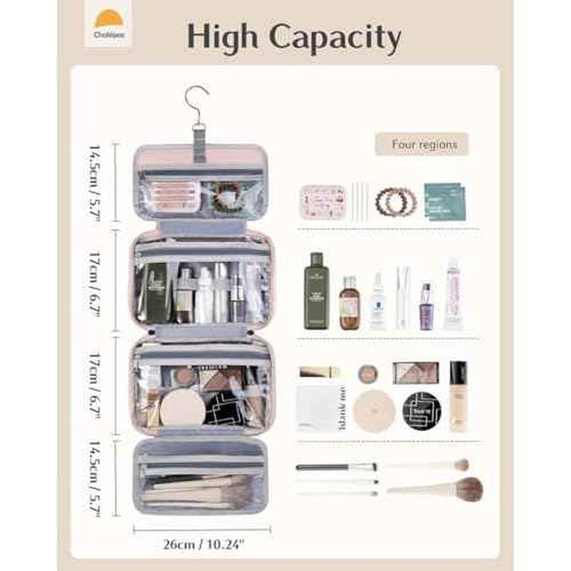 Travel Hanging Toiletry Bag for Women - Waterproof Cosmetic Organizer with Clear Window, Lightweight Bathroom Bags for Essentials, Makeup, Shampoo, Toiletries Pink, Medium