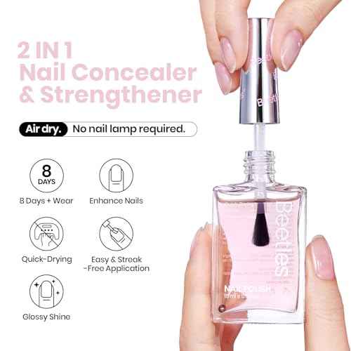 Beetles Nail Strengthener - Pink Shine Nail Concealer Air Fast Dry Natural Nail Hardener and Growth Treatment for Thin Damaged Nails Imperfection Masking 15ML Gifts for Women