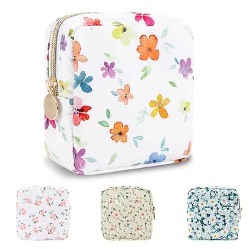 Waterproof Mini Floral Makeup Bag Pouch for Purse,Nylon Flower Cosmetic Travel Bag Small Preppy Toiletry Organizers for Women Girl,Cute Zipper Pouch Coin Purse for Work(Mini Colorful-Flowers)