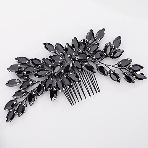 Black Crystal Hair Comb for Women, Black Gothic Hair Clip for Girls, Vintage Hair Comb for Wedding Pageant Prom Headpieces, Style 3