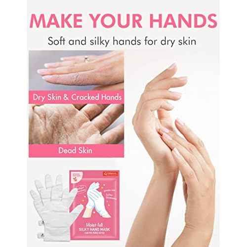 DERMAL Moistfull Silky Hand Mask Gloves 3 Pairs for Dry Hands - Intensive Repairing with Collagen and Shea Butter - Nourishing & Moisturizing Renew Hand Mask - Refreshing Peach Scent