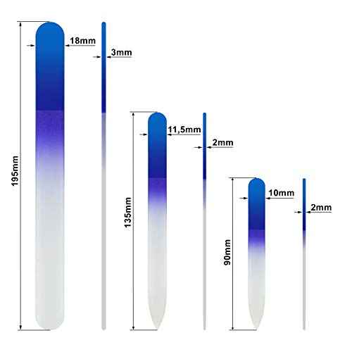 Glass Nail File - Mont Bleu Premium Set of 3 Crystal Nail Files in Pouch - Handmade Gifts - Best Glass Nail Files for Natural Nails - Washable Double Sided Nail File - Etched Nail Files