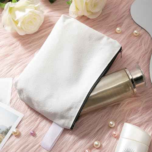 12 Pack Blank Canvas Makeup Bags Bulk DIY Craft Zipper Pencil Pouch Bag Multipurpose Cosmetic Toiletry Pouch Organizer Case for Travel Storage Sublimation, 7.5 x 5.1 x 1.8 Inch
