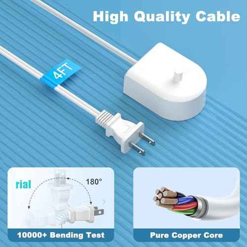 Charger Base Compatible with Philips Sonicare Electric Toothbrush 1100 7500 5100 5300 6100 4100 6500, Replacement Charger for HX6100 3000 6000 8000 9000 Series, Waterproof Travel Friendly Power Cord