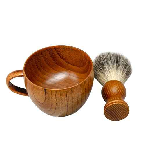 Grandslam Shaving Brush Set Pure Badger Hair Shaving Brush with Solid Wood Handle and Wooden Shaving Soap Bowl for Men Easy to Lather Fits Wet Shaving¡¦