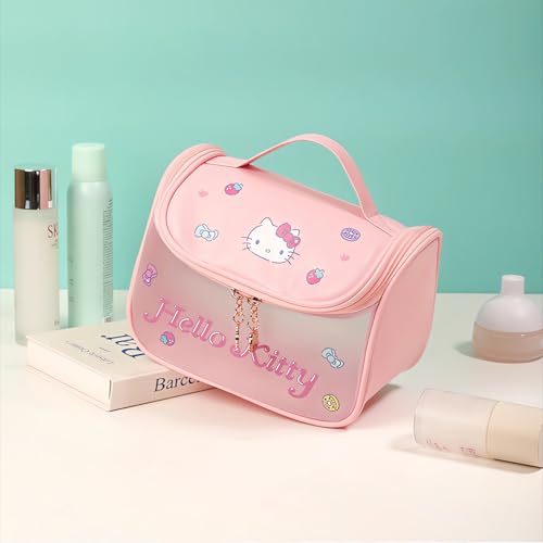 Cute Cartoon Womens Toiletry Bag, PU Leather Translucent Waterproof Toiletries Bag, Travel Makeup Bag Organizer (Pink)