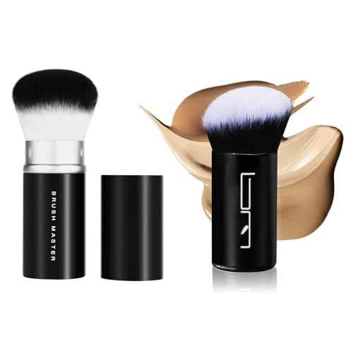 2pcs Retractable Foundation Makeup Brush, Kabuki Brush For Powder, Blush, Bronzer, Concealer, Portable Brush Cover, Perfect for Travel(Black)