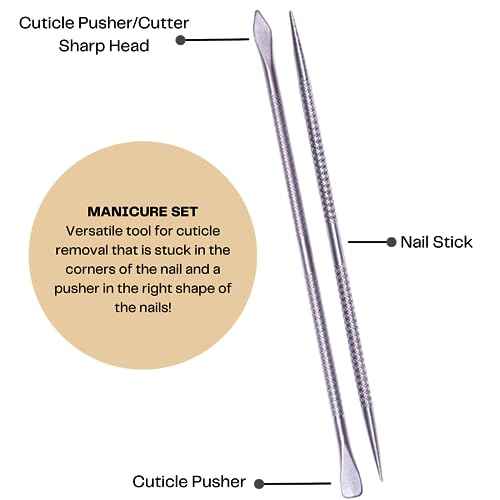 Mundial Nail Care 3 Piece Set - Professional Stainless Steel Cuticle Nippers with Double Nail Spatula and Pusher, Manicure, and Pedicure Trimmer Kit