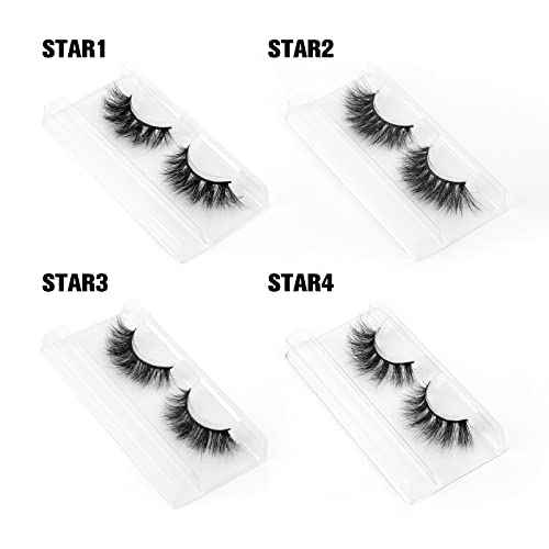 18mm Mink Lashes 3D Real Mink Eyelashes Cat Eye Fluffy Cross False Eyelashes Wispy Soft Reusable Luxury Volume 5D Fake Eyelashes (Star, 4 Pairs)