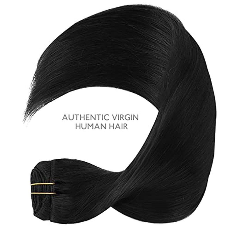 Wennalife Clip in Jet Black 16 Inch 120g 7pcs Human Hair Extensions Remy Clip in Hair Extensions Double Weft