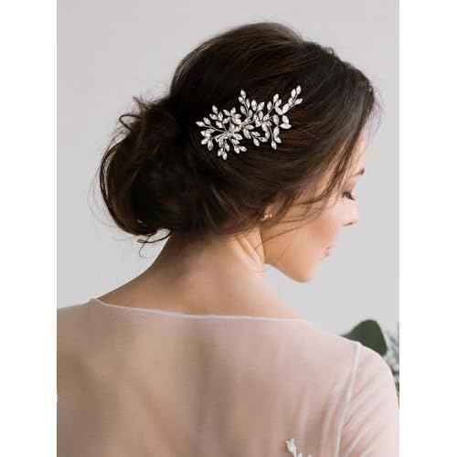SWEETV Rhinestone Wedding Hair Comb Crystal Hair Pieces Bridal Side Combs Elegant Bride Hair Accessories Wedding Hair Clip for Women Girls Bridesmaid