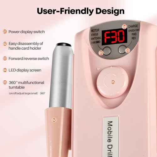 Electric Nail Drill Portable Nail Drill Professional 30000 RPM 13 Salon Quality Drill bits 50 Sanding Bands Portable & Low Noise for Acrylic Nails Gel Polishing Removing Bits Kit for Home Use