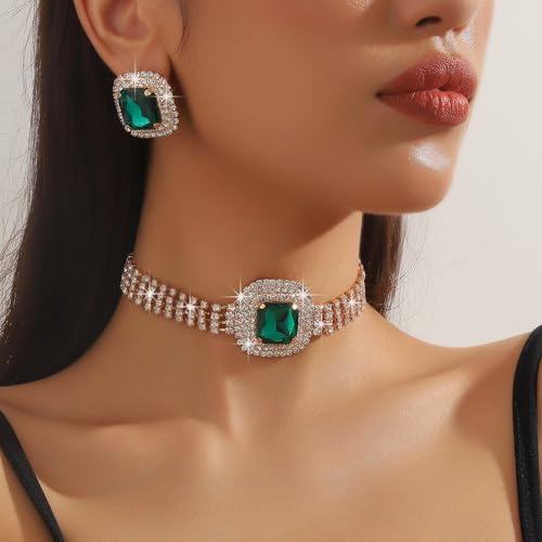 Denifery Bridal Wedding Jewelry Set Crystal Rhinestone Necklace Earrings Sets Formal Costume Jewelry for Women and Brides