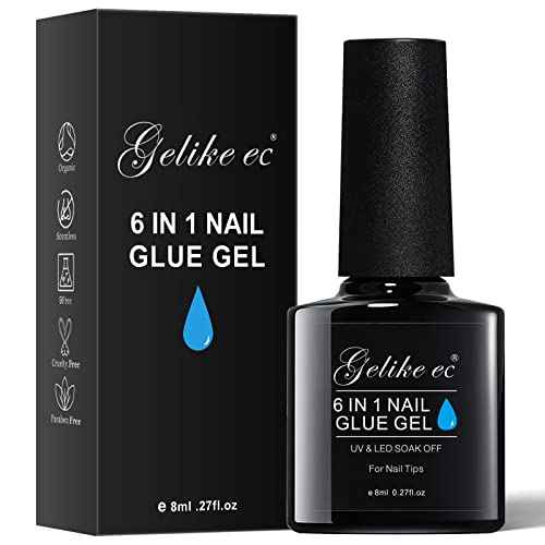 Gelike EC Gel Nail Glue for Press On Nails: 6 in 1 Strong UV Nail Glue for Nail Tips and Acrylic Fake Nail - Long Lasting 28 Days Quick Dry - Beginner Friendly DIY for Home Salon