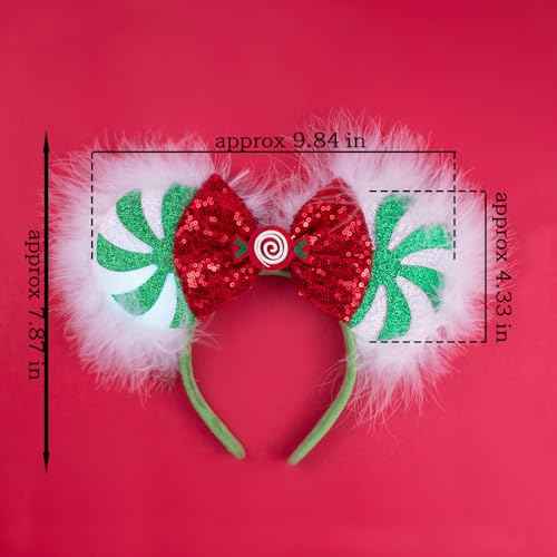 JIAHANG Mouse Ear Christmas Light Up Headband, Lollipop LED Hairband with Sequin Bow, Flash Glowing Party Decoration Headwear Hair Accessories for Women Girls