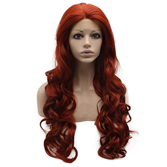 MX angel Long Burgundy Red Heat Friendly Fiber Lace front Natural Wig