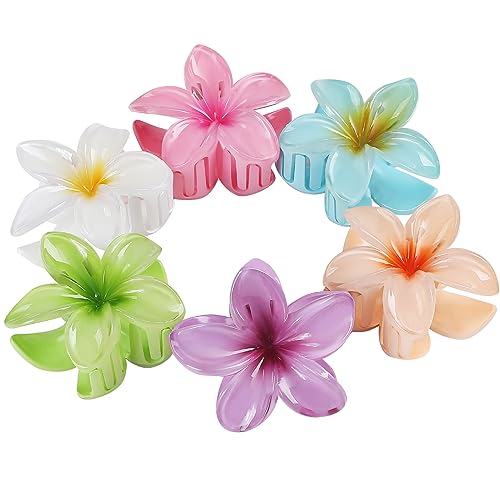 Flower Hair Clips for Women 6 Pcs Hawaiian Large Claw Clips Plumeria Medium Hair Claw Clips for Thick Thin Hair Hibiscus Tropical Beach Hair Accessories for Women Girls and Girls (ABS)