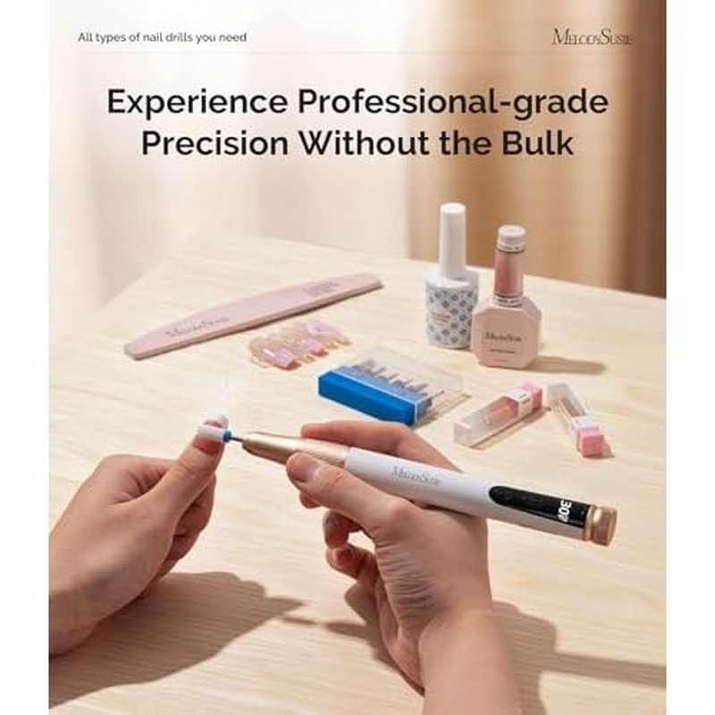 MelodySusie Pen-Shaped Cordless Nail Drill with Adjustable Stepless Speed,SM180F 30000RPM Portable Rechargeable E-File with LED Display for All Manicure Shaping & Acrylic Gel Removal for Pro at Home