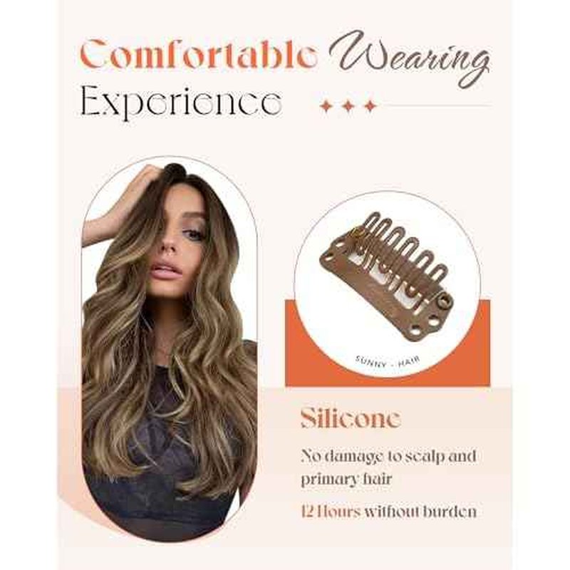 Sunny Hair Clip in Hair Extensions Straight Human Hair Clip in Extensions Remy Clip in Hair Extensions Real Human Hair Extensions Clip ins Balayage Chocolate Brown Ombre Caramel Blonde 18inch