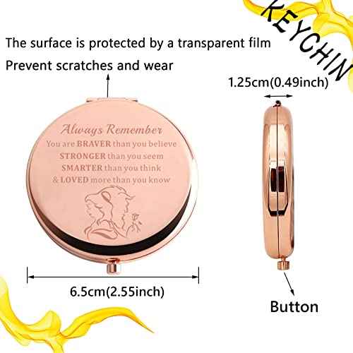KEYCHIN Princess Movie Pocket Mirror Princess Belle Fans Gifts Always Remember You are Braver Stronger Smarter Than You Think Compact Mirror for Women Girls Teenagers (Beauty Mirror-RG)