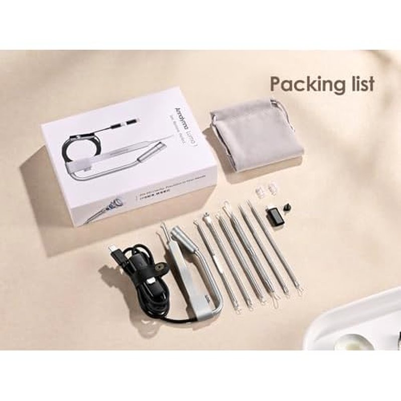 Luma 1 Visual Blackhead Remover Tweezers with Camera - Pimple Popper Tool with Camera 20x Magnification, 1080P, 8 LED Lights, with Blackhead Remover Pimple Popper Tool Kit (6 Piece Kit)