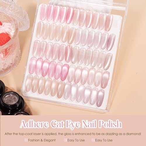 ADHERE Cat Eye Gel Nail Polish Set, Holographic Glitter 7 Colors with Magnet Stick and Brush Gel Polish Soak Off Led Gel Polish Kit Nail Art Gel Manicure Salon DIY Gifts