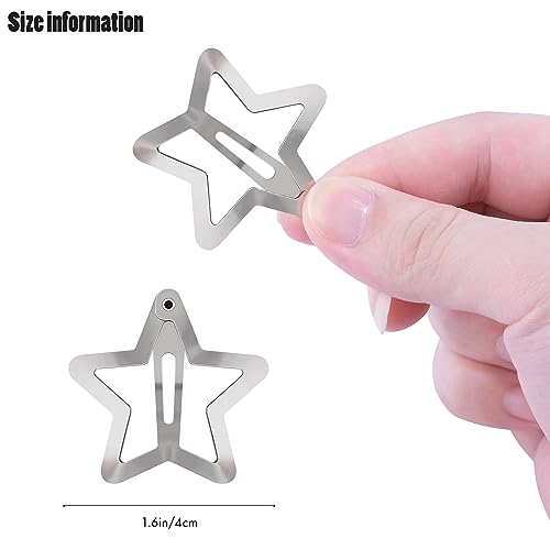 Star Hair Clips 2000s Y2K Snap Hair Barrettes Non Slip Star Hair Accessories Silver Metal Hair Clips for Girls Women -15 PCS 1.57"