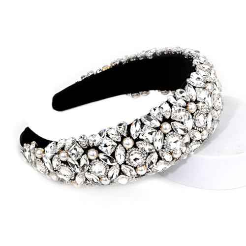 Jaciya Rhinestone Headband Bling Sparkly Crystal Diamond Headband Pearl Hairband Fashion Padded Head Band for Girls Women Hair Accessories