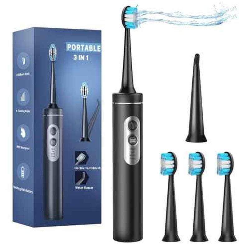Electric Toothbrush with Water Flosser, 3 in 1 Electric Toothbrush with 4 Modes, Toothbrush and Water Flosser Combo for Adults, Water Flosser Portable for Travel and Home
