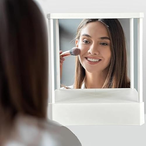 Non-Reversing Mirror with Real Image Reflection - Beveled Standing Cosmetic Inverted Mirror for Makeup, Hair Styling, Grooming, Facial Correction