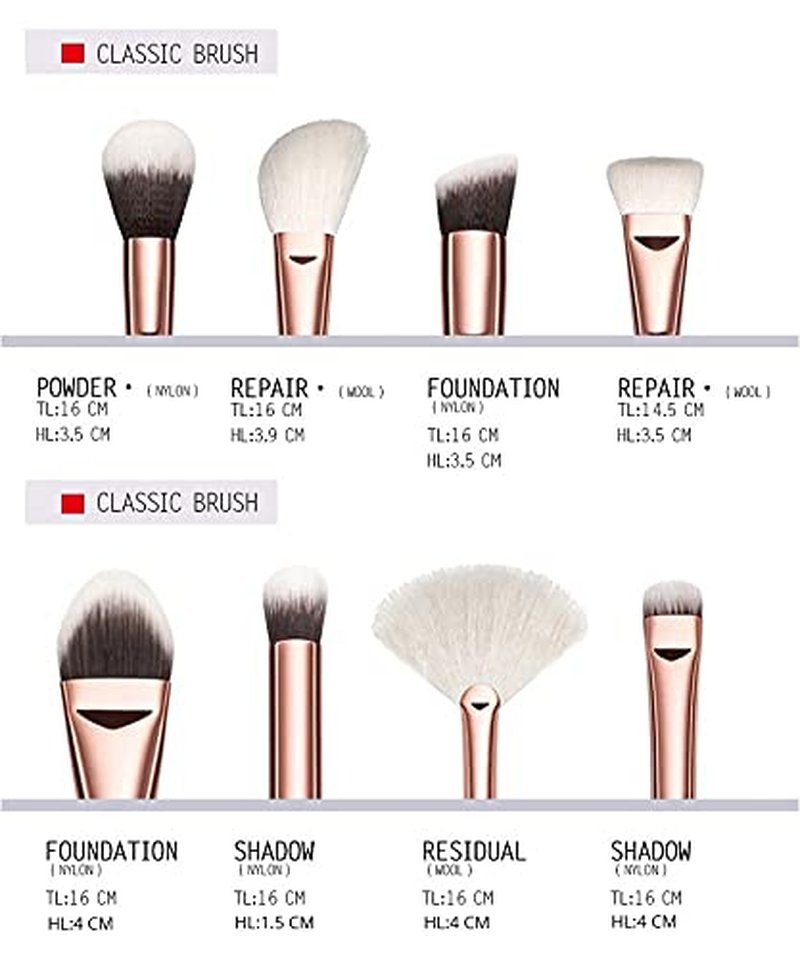 15-Piece Rose Gold Makeup Brush Set - Natural Hair Brushes with Premium Travel Bag