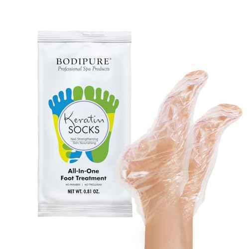 Bodipure All-In-1 Moisturizing Foot Mask, Keratin & Vitamin E Foot Mask for Dry Cracked Feet, Callus & Heel Softening, Easy-to-Use Pedicure Foot Repair, Chemical-free Feet Treatment 12 Pairs