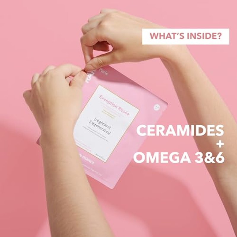 RARE Paris - Exception Ros?e - Regenerating Facial Sheet Mask - Hydrating & Brightening - With Ceramides & Omega-3 & 6 - Brightening, Firming & Revitalizing - Multi-Active Serum Formula - 5 Pack